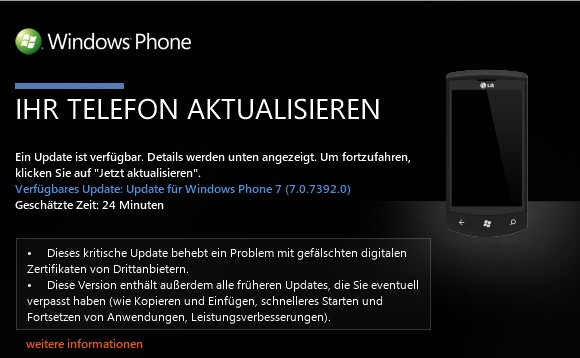 Windows Phone 7 Update 7.0.7392.0