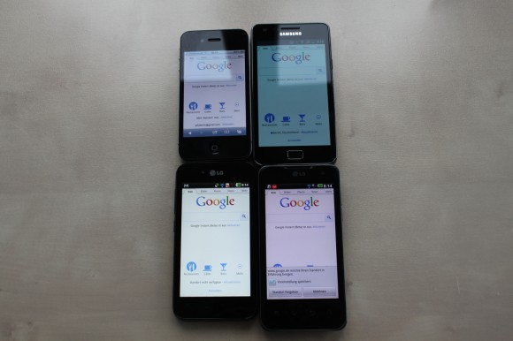iPhone 4, Samsung Galaxy SII, LG P970 OPTIMUS Black, LG P990 OPTIMUS Speed