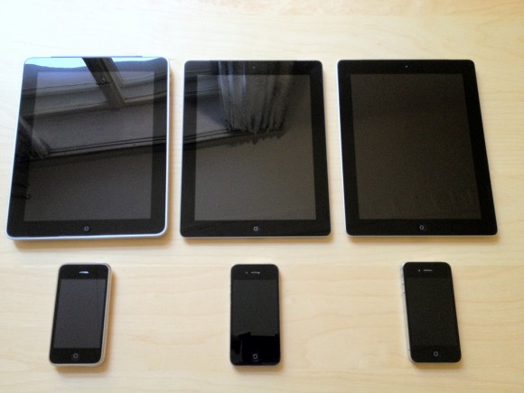 iPad - iPad 2 - iPad 3. Generation - iPhone 3GS - iPhone 4 - iPhone 4S - vorne