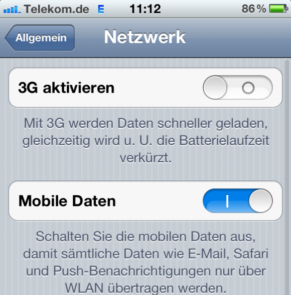 iPhone 4S 3G UMTS deaktivieren aktivieren EDGE