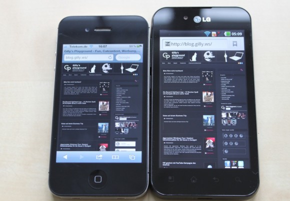 iPhone 4S 3,5 Zoll vs LG OPTIMUS Black 4 Zoll